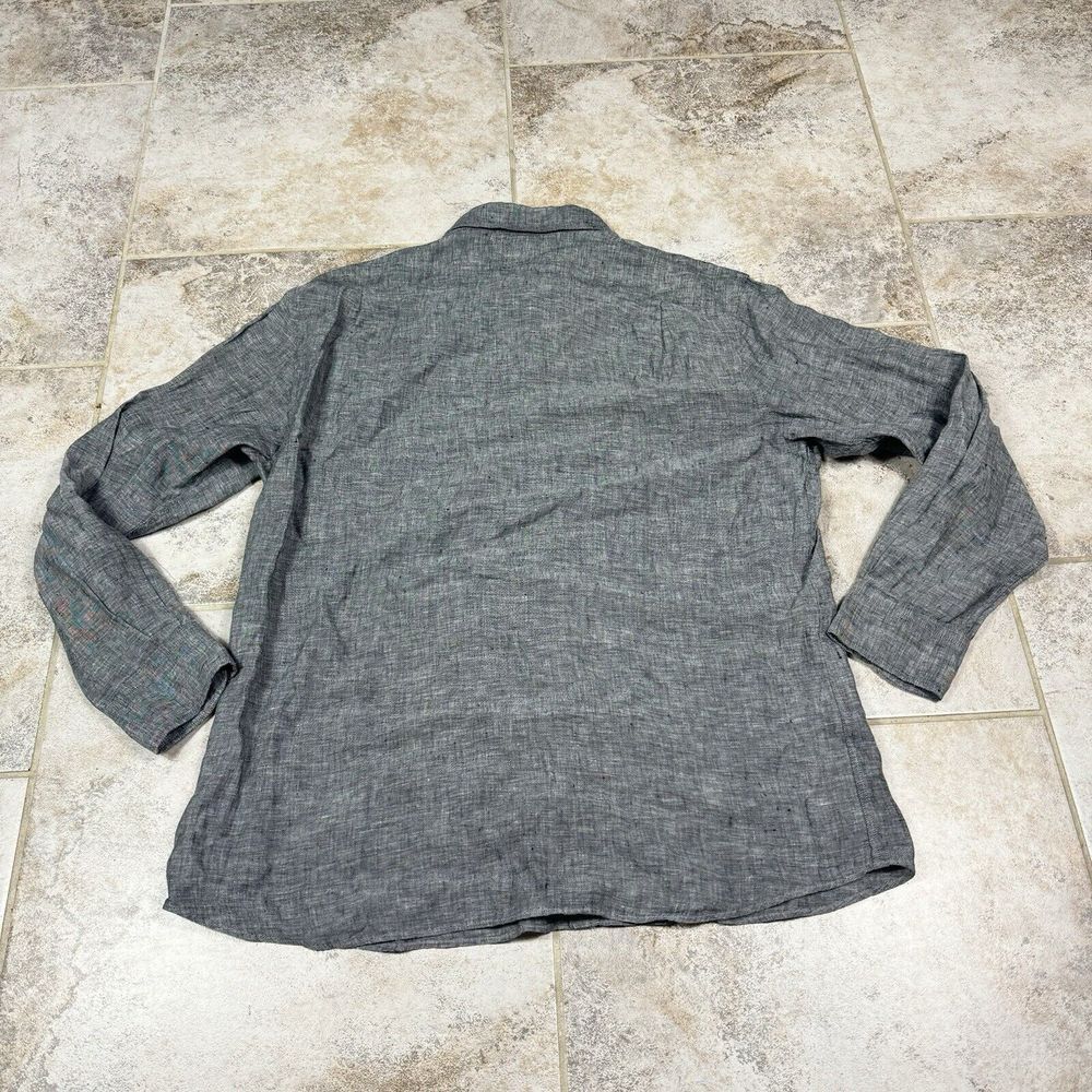 REID & TAYLOR Shirt Mens 44/17.5 Gray 100% Linen Long Sleeve Dad - Picture 7 of 10